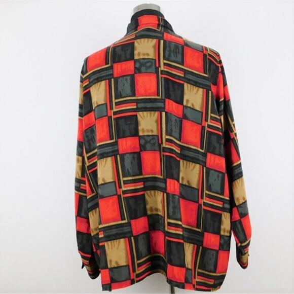 August Max Red Black Checkered Polyester Long Sleeve Button-Up Womens 24W Shirt - Picture 2 of 5